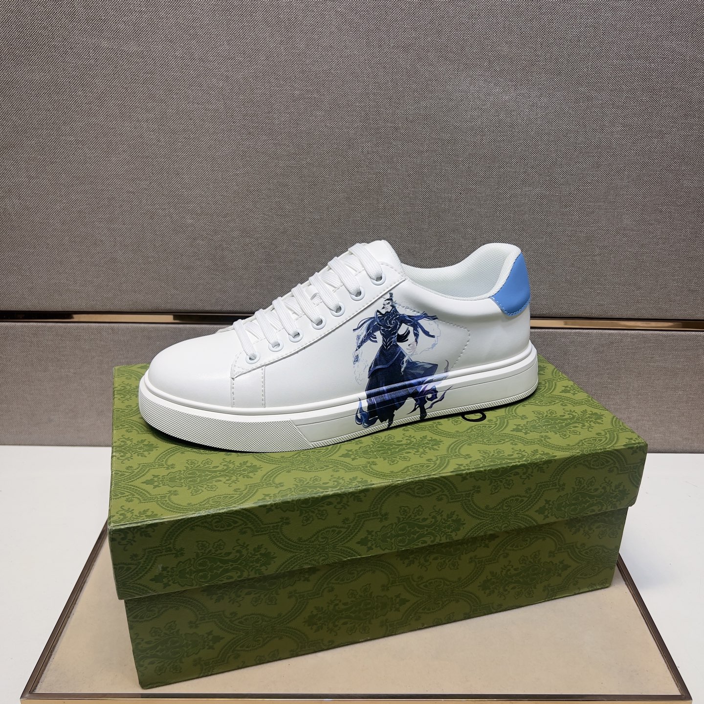 Gucci Men's Ace Sneakers: White Leather with Horse Graphic and Blue Heel 5 i1744043830516 3179 0 3