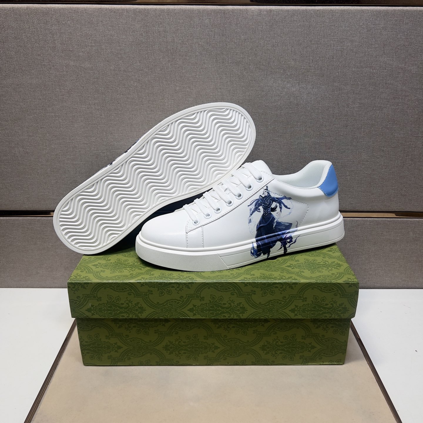 Gucci Men's Ace Sneakers: White Leather with Horse Graphic and Blue Heel 9 i1744043830528 3327 0 7