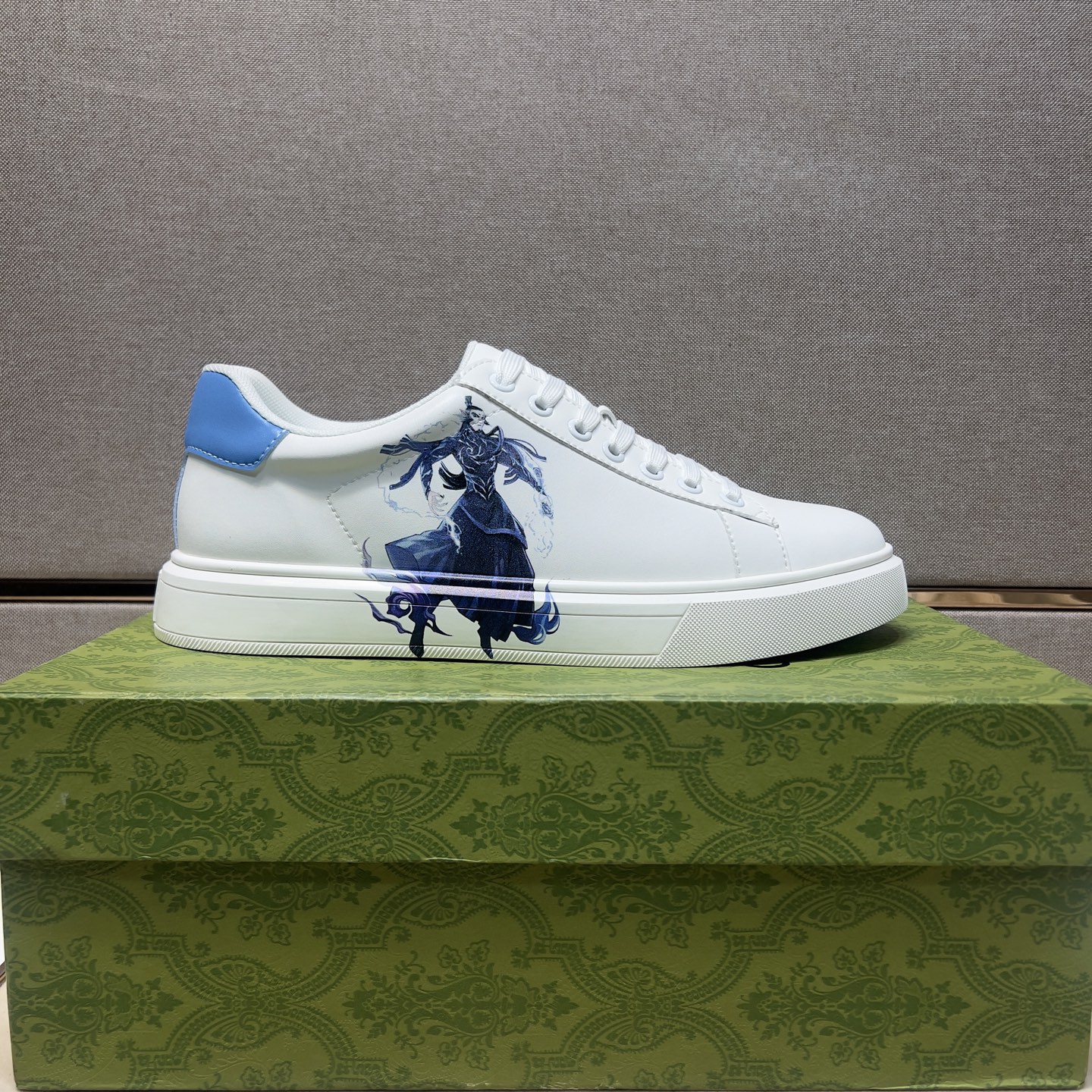 Gucci Men's Ace Sneakers: White Leather with Horse Graphic and Blue Heel 4 i1744043831225 7861 0 2