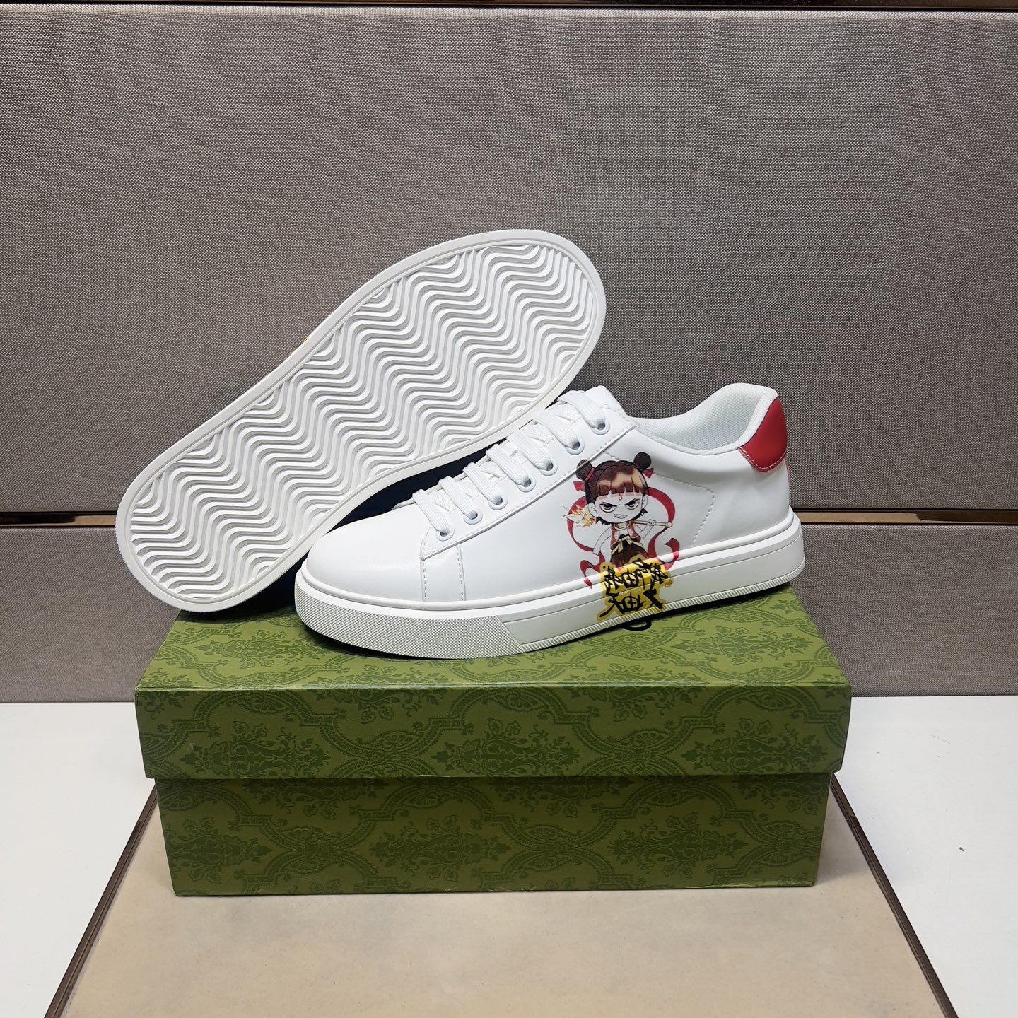Gucci Men's White Leather Ace Sneaker with Cartoon Character and Red Heel 9 i1744043880092 2997 0 7