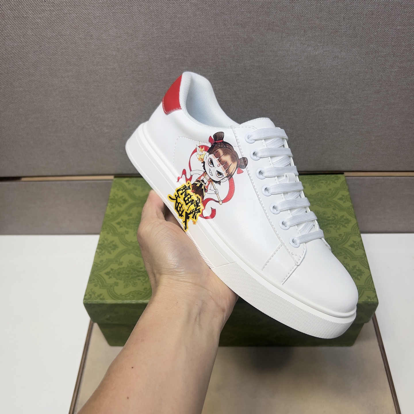 Gucci Men's White Leather Ace Sneaker with Cartoon Character and Red Heel 7 i1744043880106 1795 0 5