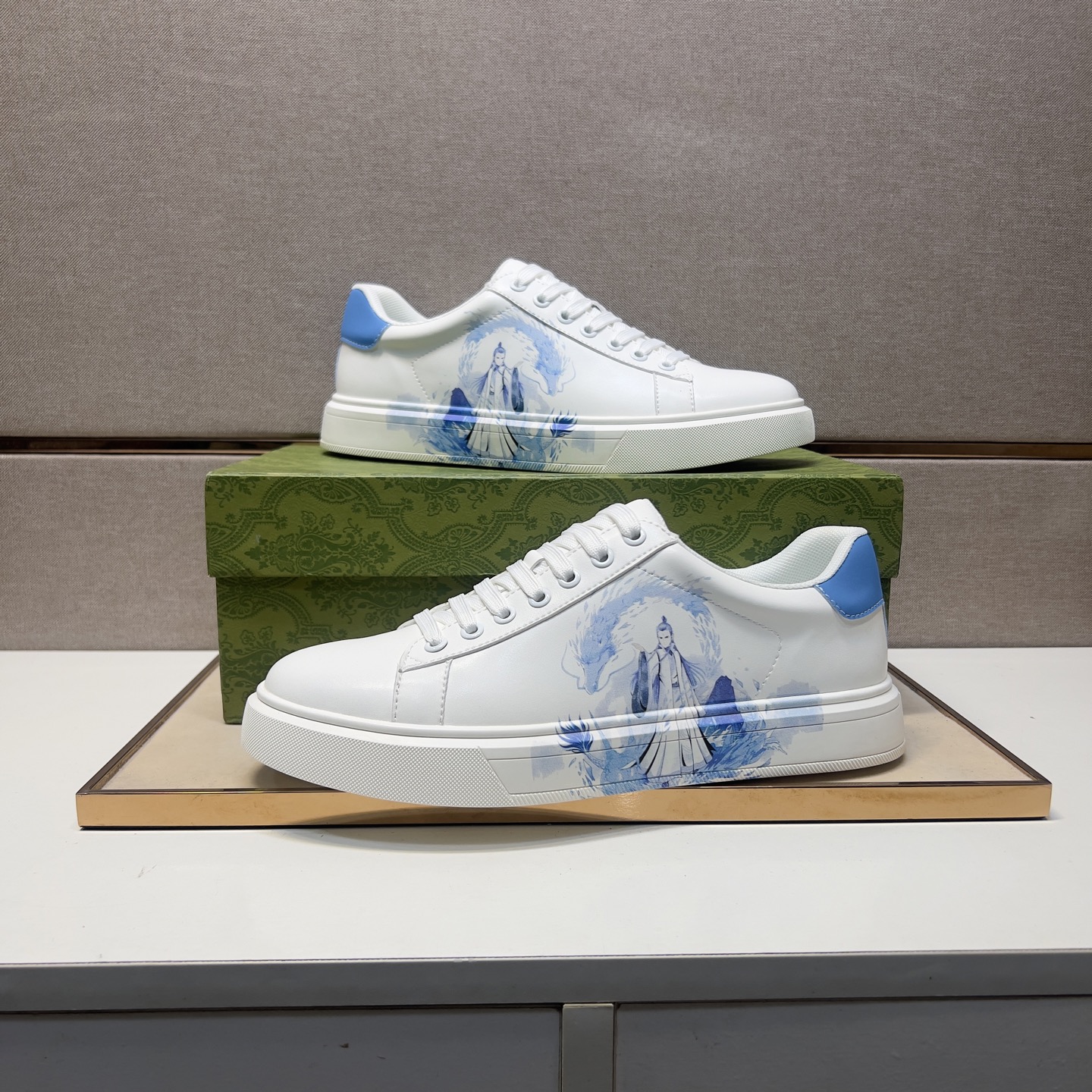 Stylish Men's White Leather Sneakers with Blue Accents, Sizes 38-44 6 i1744043901586 8694 0 4