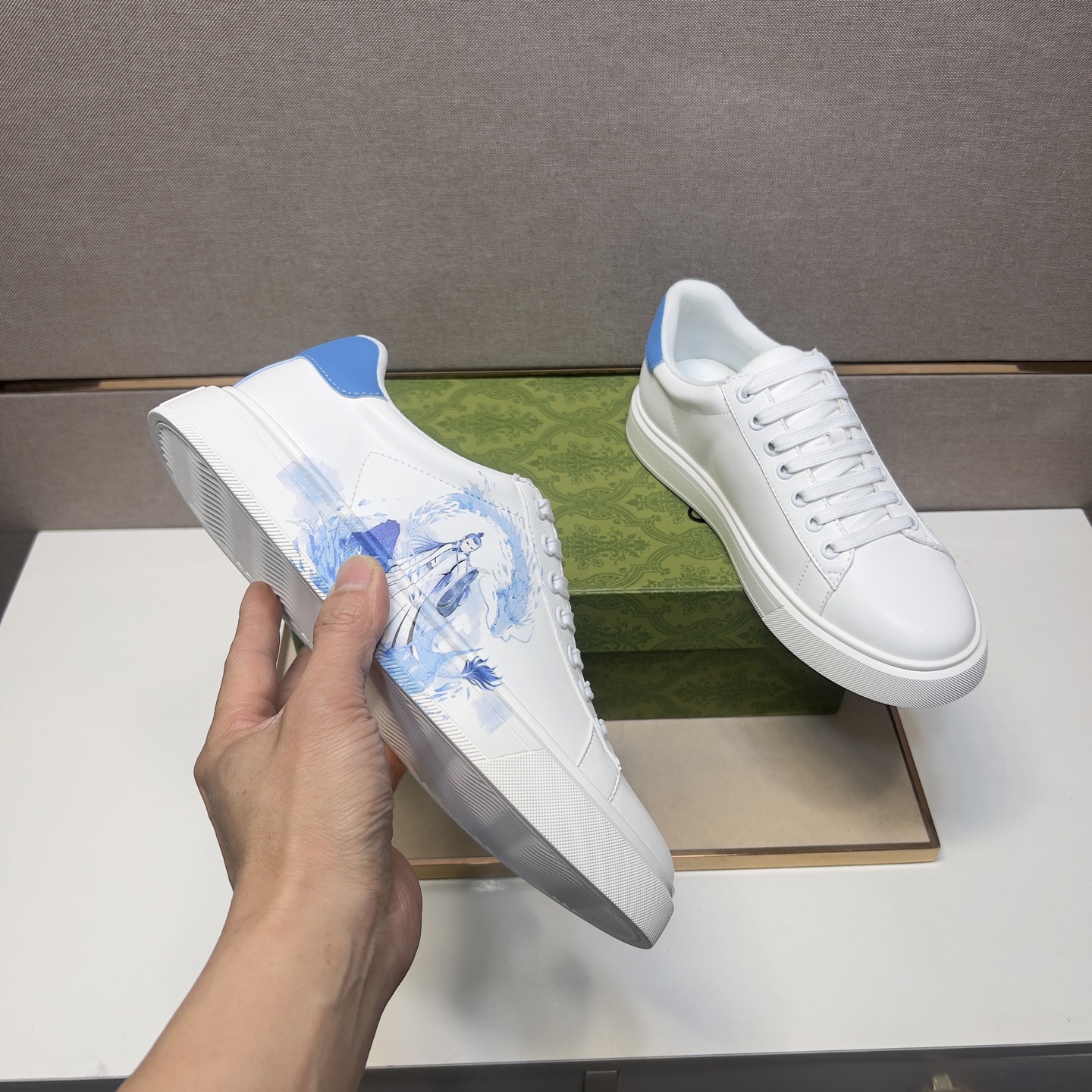 Stylish Men's White Leather Sneakers with Blue Accents, Sizes 38-44 8 i1744043902508 5737 0 6