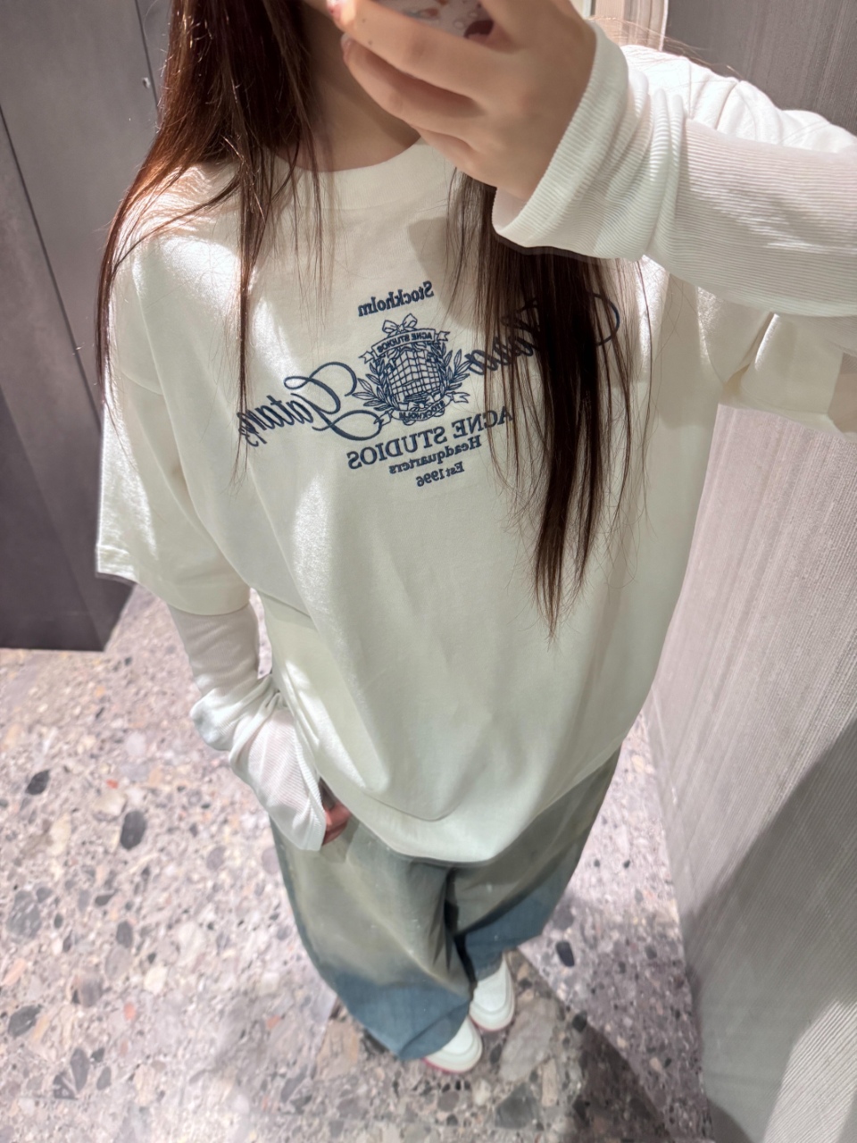 NO:946301,6103# AC embroidered fake two piece long sleeve upper body picture sharing + size,,198609096103#  AC刺绣假两件长袖 上身图分享+尺码,,,Women's clothing
