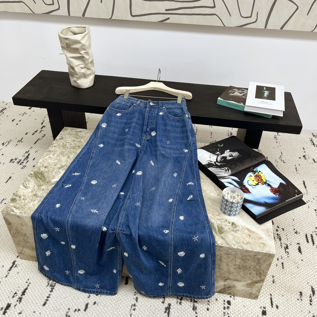 NO:453004,2025 new model marine embroidery wash casual wide-leg jeans high-version sml, jeans, alexander wang198609092025新款 海洋刺绣水洗休闲阔腿牛仔裤 高版本sml,,jeans,alexander wang,Women's clothing