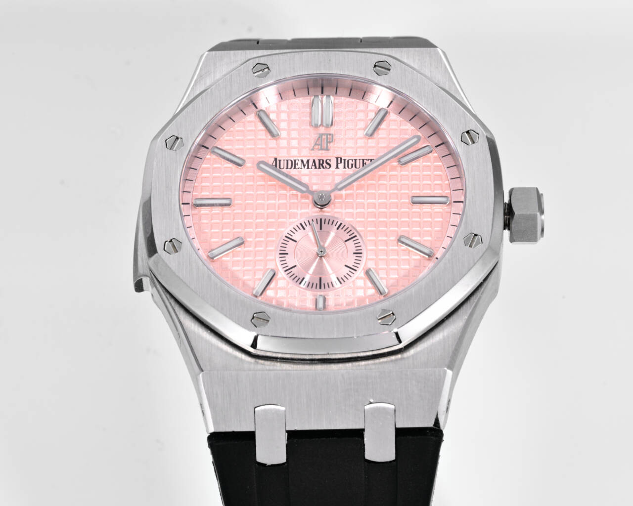 Audemars Piguet Royal Oak Offshore stainless steel case and bezel, pink dial, black rubber strap 37mm Women's Automatic