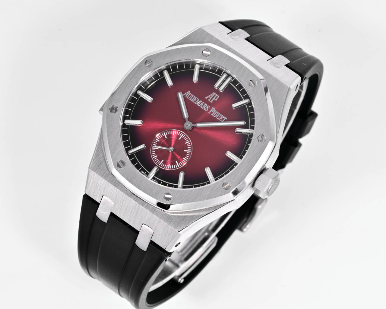 Audemars Piguet Royal Oak Jumbo Extra-Thin 26591IP platinum case platinum bezel red dial black rubber strap 39mm Men s Automatic | BUY WATCHES USA luxury watches