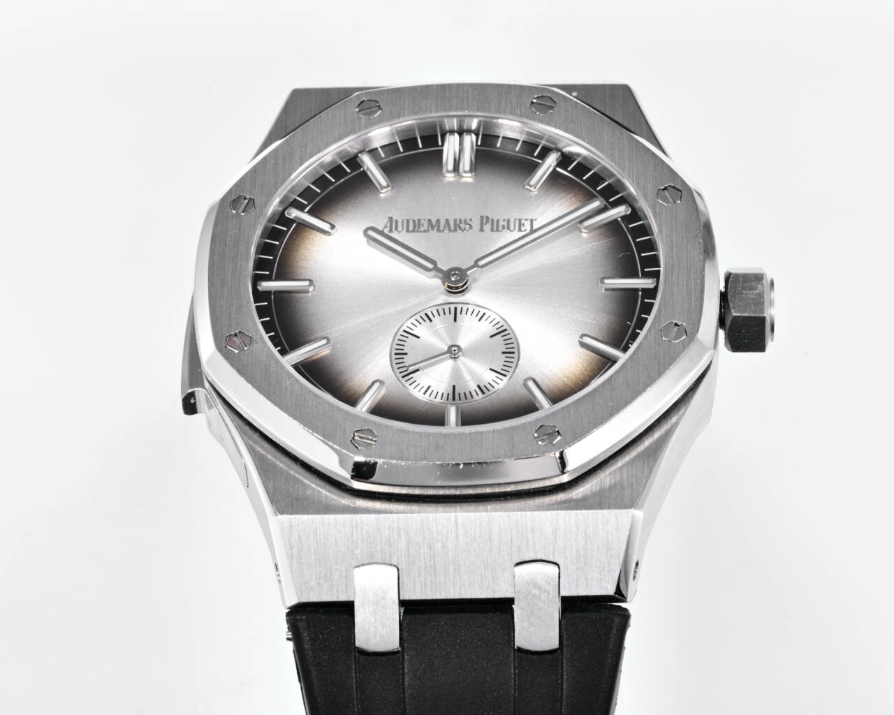Audemars Piguet Royal Oak Concept Frosted Gold Flying Tourbillon silver titanium case and bezel, silver gradient dial, black rubber strap 38.5mm Women's Manual