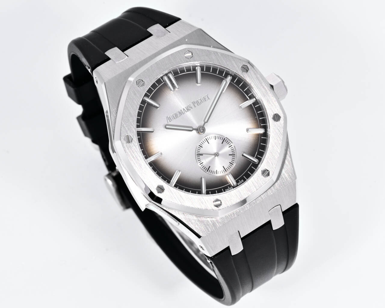 Audemars Piguet Royal Oak Concept Frosted Gold Flying Tourbillon silver titanium case and bezel, silver gradient dial, black rubber strap 38.5mm Women's Manual