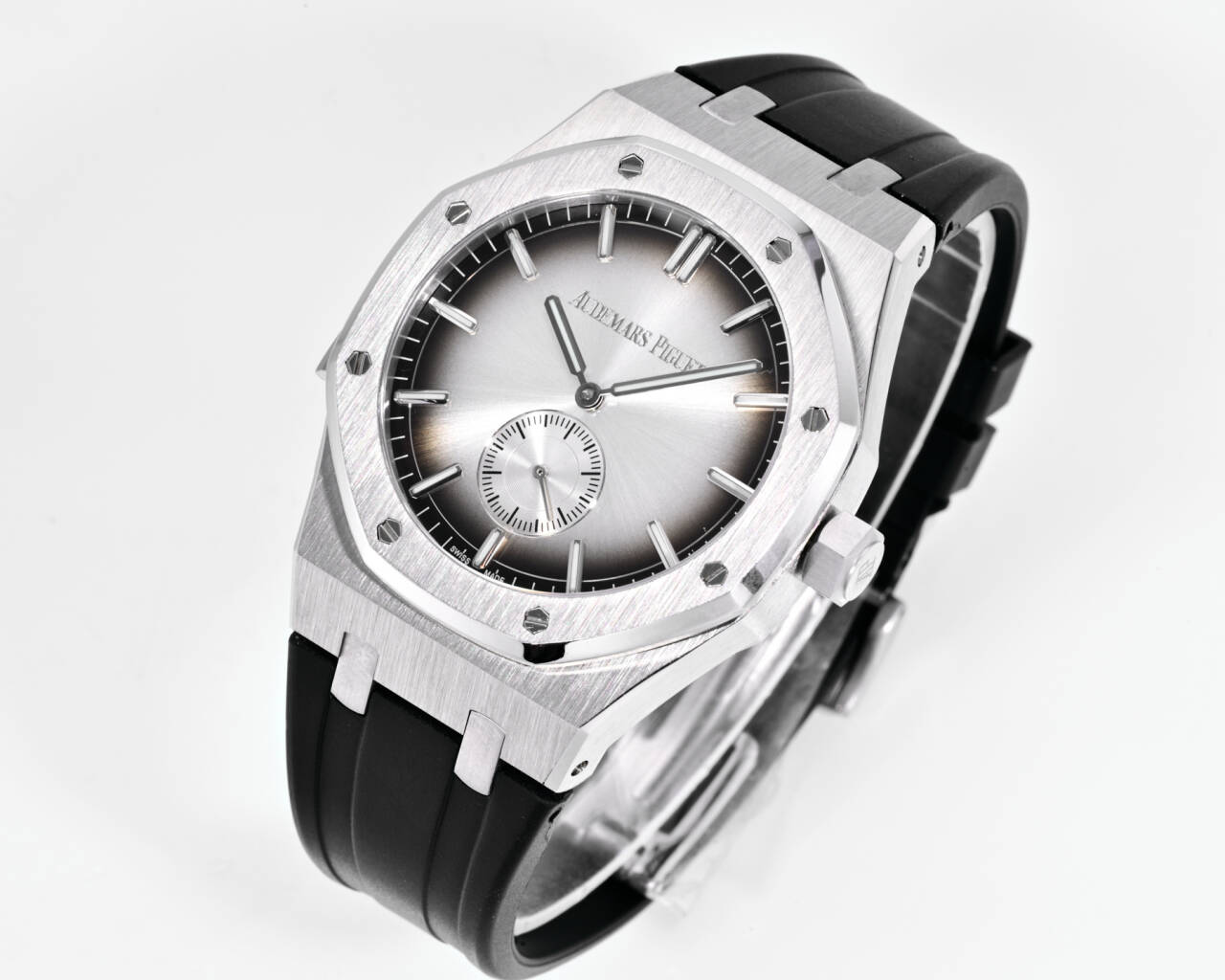 Audemars Piguet Royal Oak Concept Frosted Gold Flying Tourbillon silver titanium case and bezel silver gradient dial black rubber strap 38 5mm Women s Manual | BUY WATCHES USA...