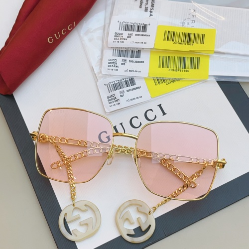 Gucci Women's Square Sunglasses with Chain and Charms, Gold/Pink