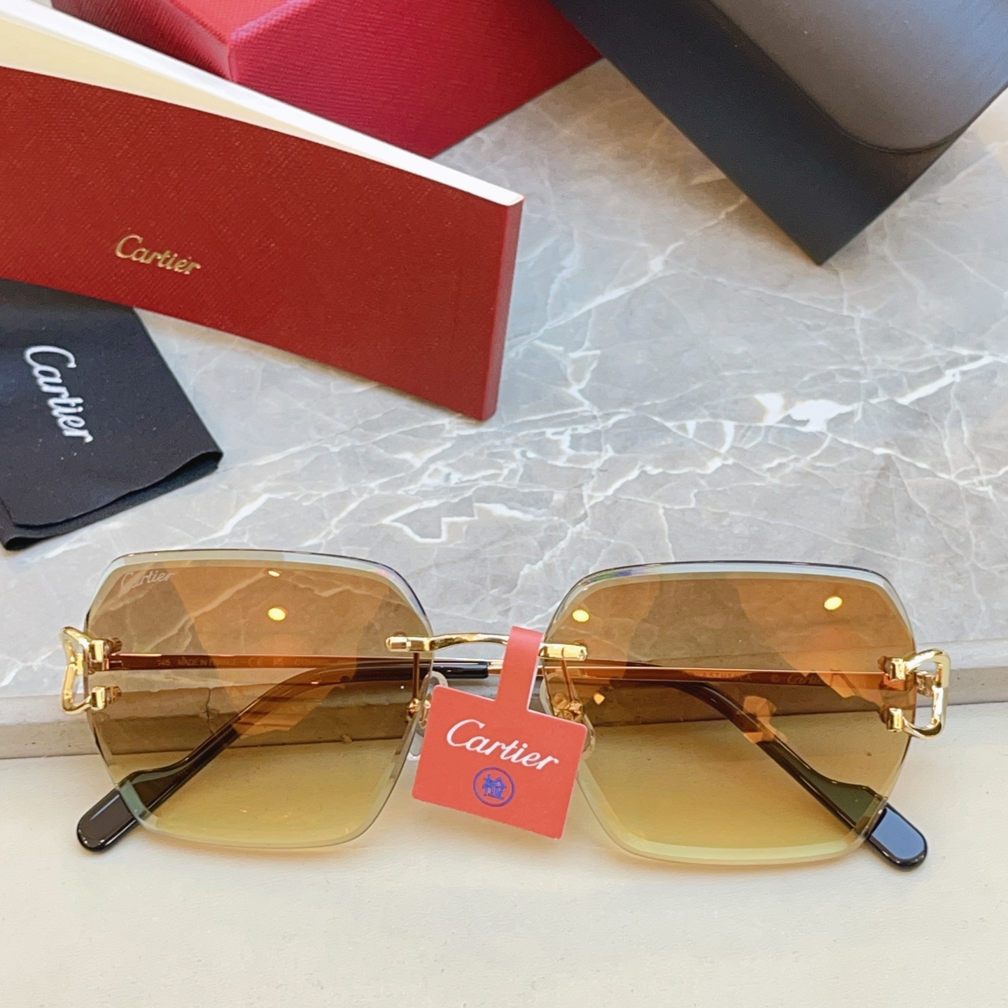 高版本✨，【CARTIE*】卡地*亚新款太阳镜，18K金电镀 镜片蔡司logo✨， MODEL:CT04