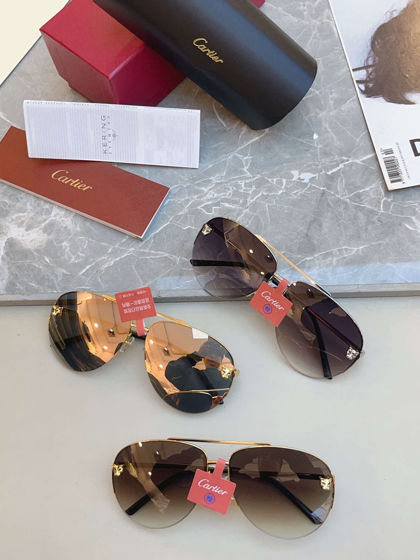 高版本✨，【CARTIE*】卡地*亚新款太阳镜，18K金电镀 镜片蔡司logo✨， MODEL:CT00