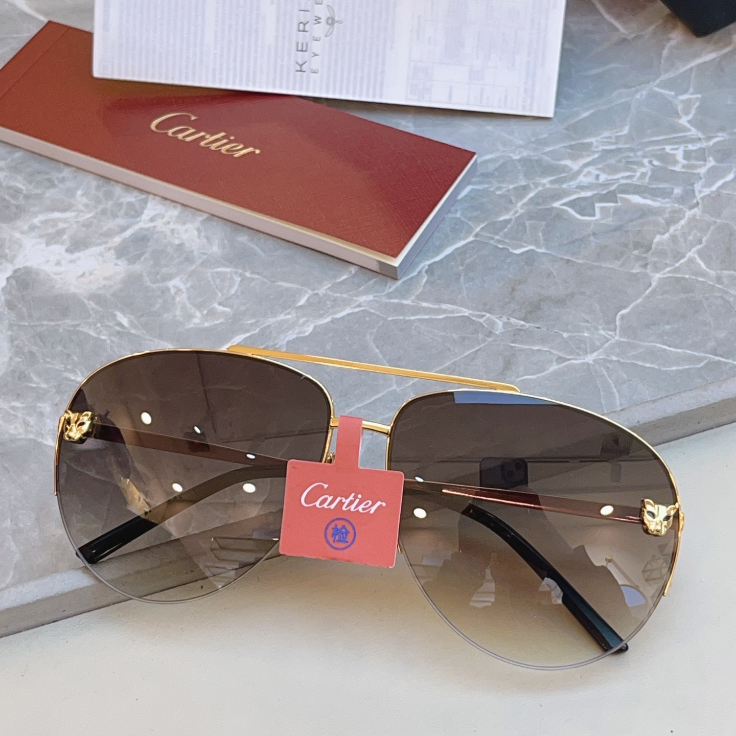 高版本✨，【CARTIE*】卡地*亚新款太阳镜，18K金电镀 镜片蔡司logo✨， MODEL:CT00