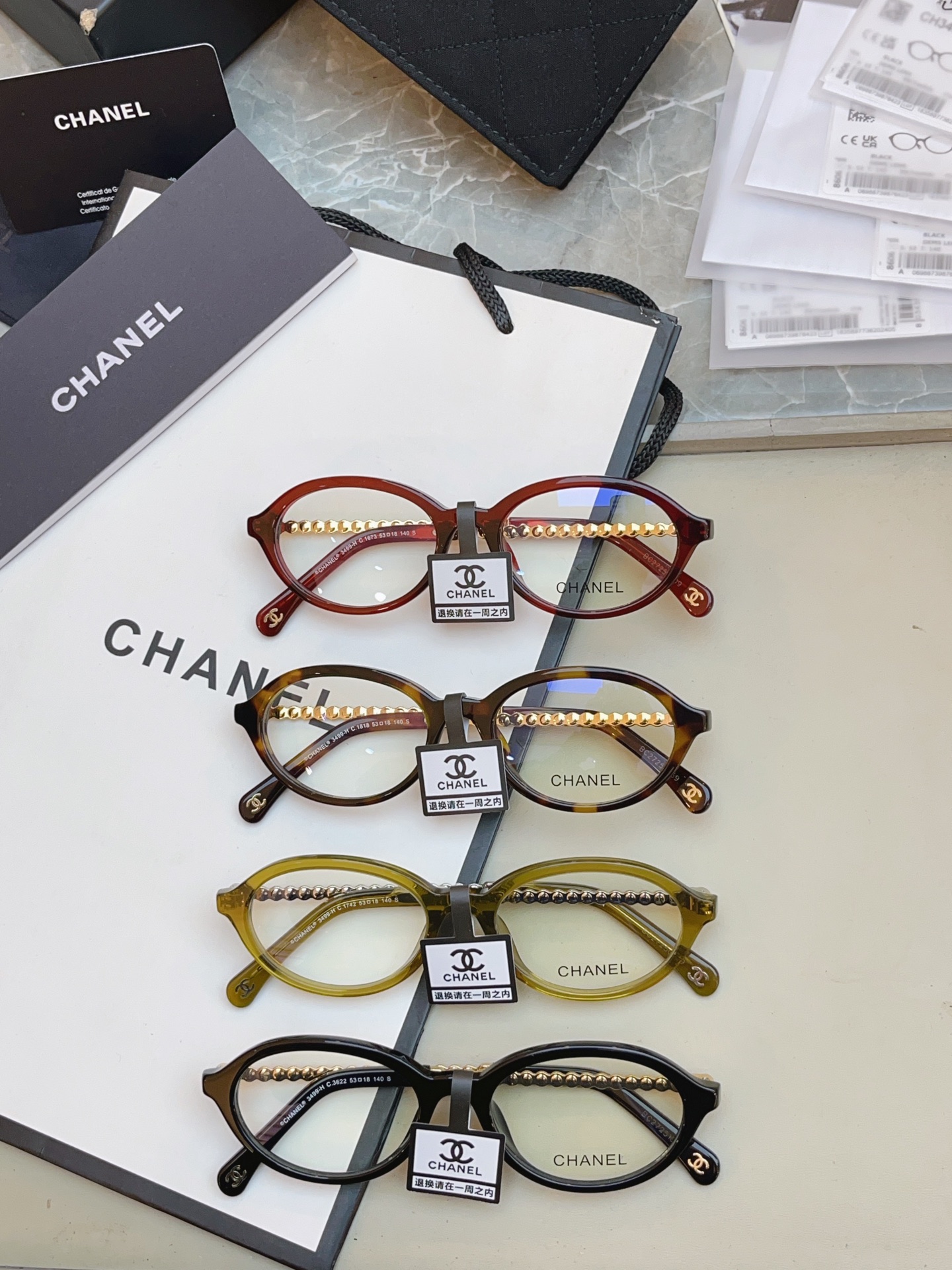 Chanel CHANE*】香奈儿新款眼镜架 高版本--，MODEL：CH3499-H，SIZE：53口18-140