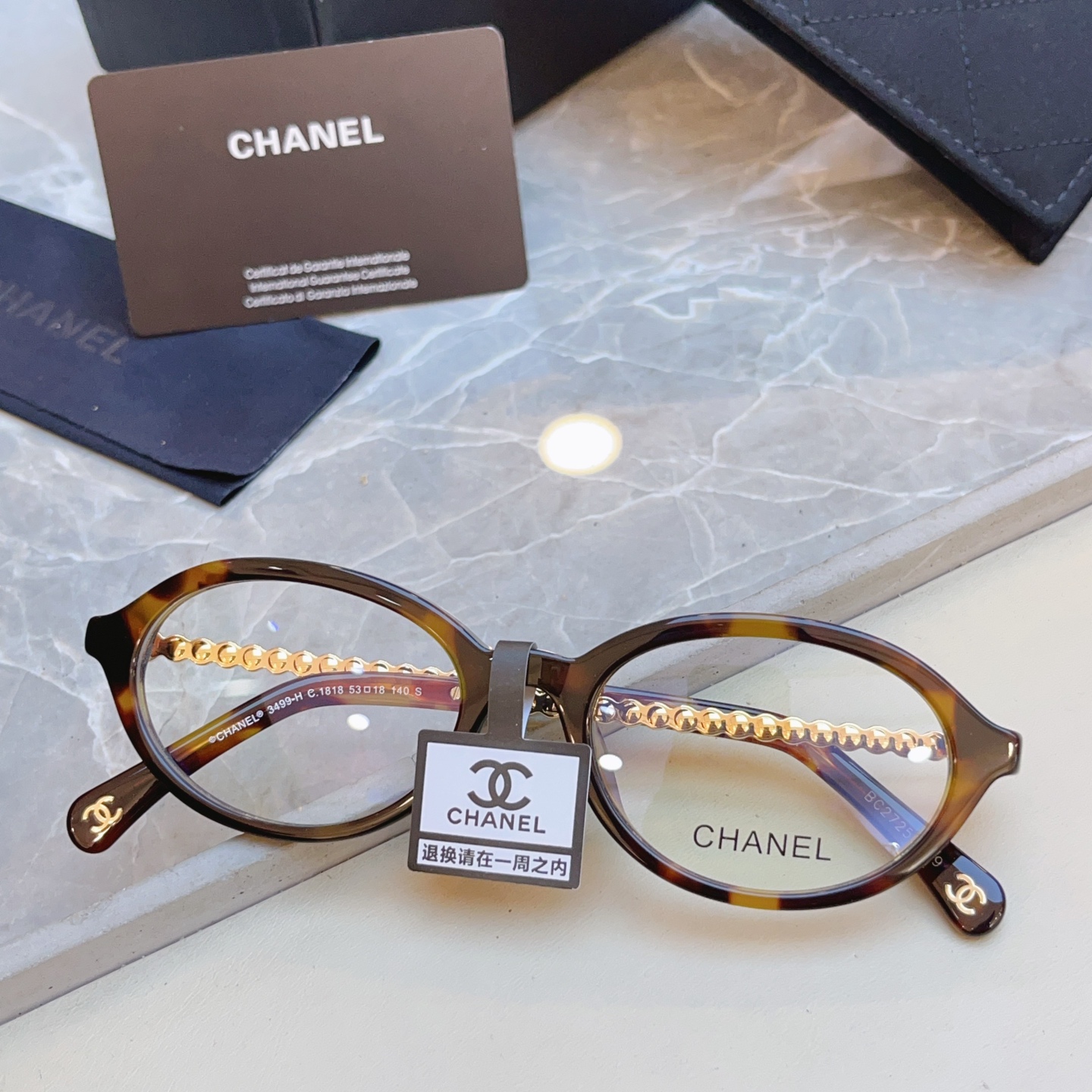 Chanel CHANE*】香奈儿新款眼镜架 高版本--，MODEL：CH3499-H，SIZE：53口18-140