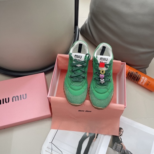 Miu Miu Women's Green Leather and Suede Trimmed Sneakers - Size 35-41