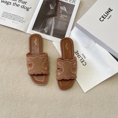 Celine Triomphe Fringe Leather Slides Sandals - Summer Style 1 Celine Triomphe Fringe Leather Slides Sandals - Summer Style