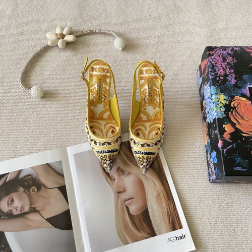 Dolce&Gabbana Embroidered Graffiti Slingback Heels Pointed Toe, Yellow 1 Dolce&Gabbana Embroidered Graffiti Slingback Heels Pointed Toe, Yellow
