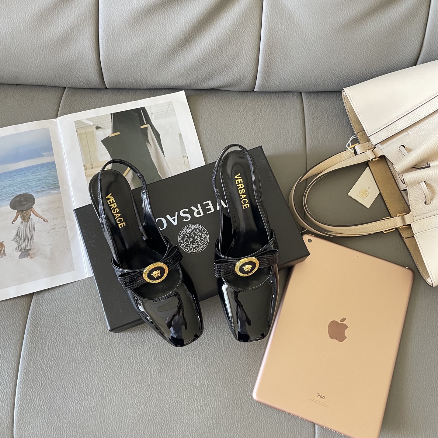 Versace Women's Black Patent Leather Mary Jane Slingback Heels