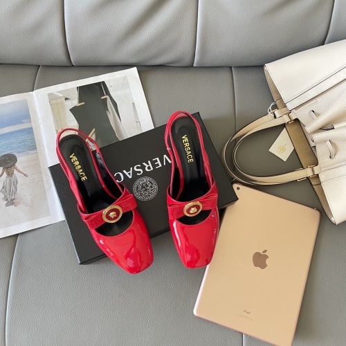 Versace Women's Red Patent Leather Mary Jane Slingback Heel Pumps 1 Versace Women's Red Patent Leather Mary Jane Slingback Heel Pumps
