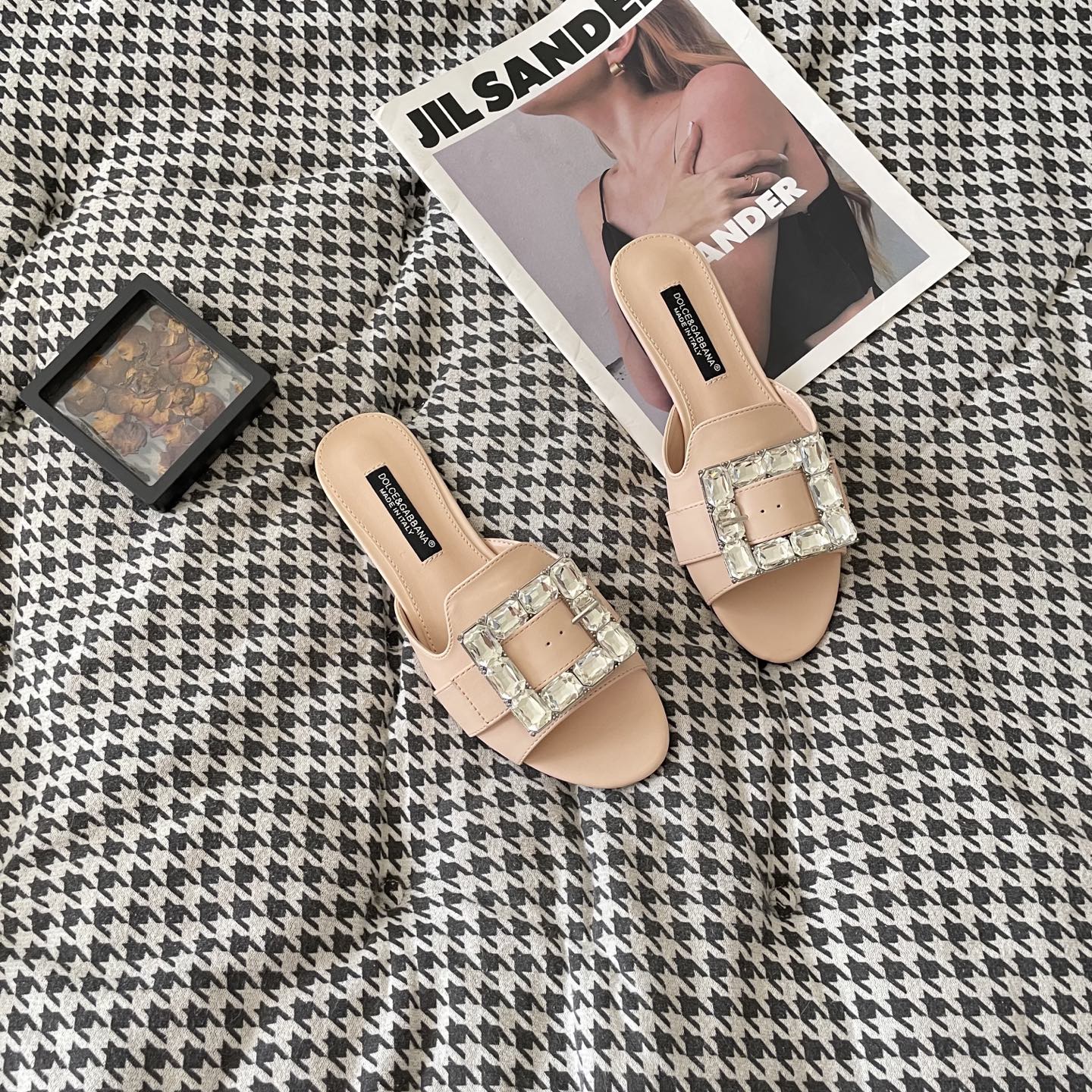 Dolce & Gabbana Crystal Embellished Flat Sandals, Luxury Designer Slides
