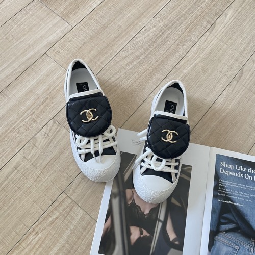 Chanel 2025 White Leather Lace-Up Sneakers with Mini Bag Detail 1 Chanel 2025 White Leather Lace-Up Sneakers with Mini Bag Detail