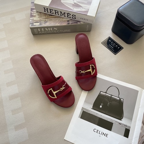 Gucci Women's Red Leather Heeled Mules with Horsebit Detail 1 Gucci Women's Red Leather Heeled Mules with Horsebit Detail
