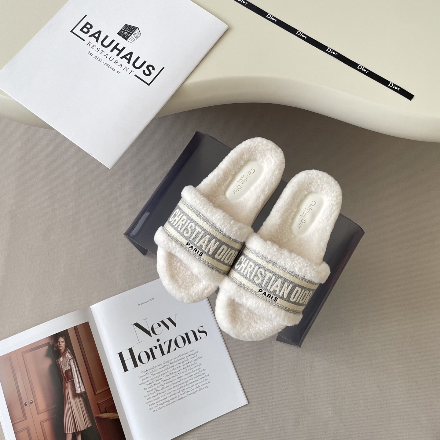 DIOR 25S Embroidered Shearling Slides - Cozy Winter Slippers for Women