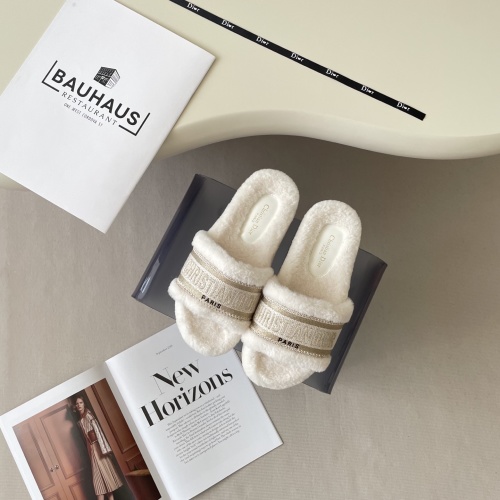 DIOR 25S Embroidered Lambswool Slippers - Cozy Winter Style 1 DIOR 25S Embroidered Lambswool Slippers - Cozy Winter Style