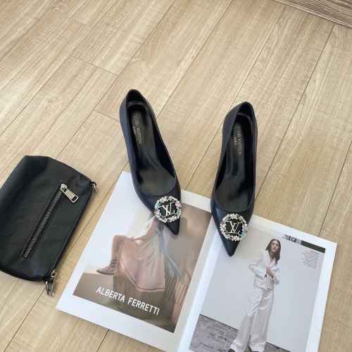 Louis Vuitton Women's Black Leather Pointed-Toe Pumps with Crystal Embellishment 1 Louis Vuitton Women's Black Leather Pointed-Toe Pumps with Crystal Embellishment