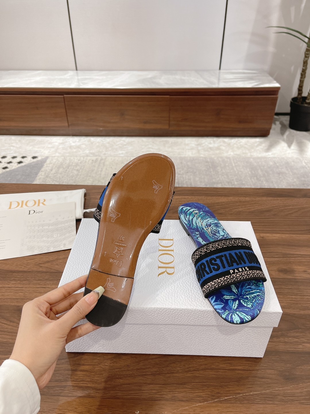 Dior Shoes Slippers Embroidery Genuine Leather Rubber Spring/Summer Collection Beach