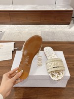 Dior AAAA
 Shoes Slippers Embroidery Genuine Leather Rubber Spring/Summer Collection Beach