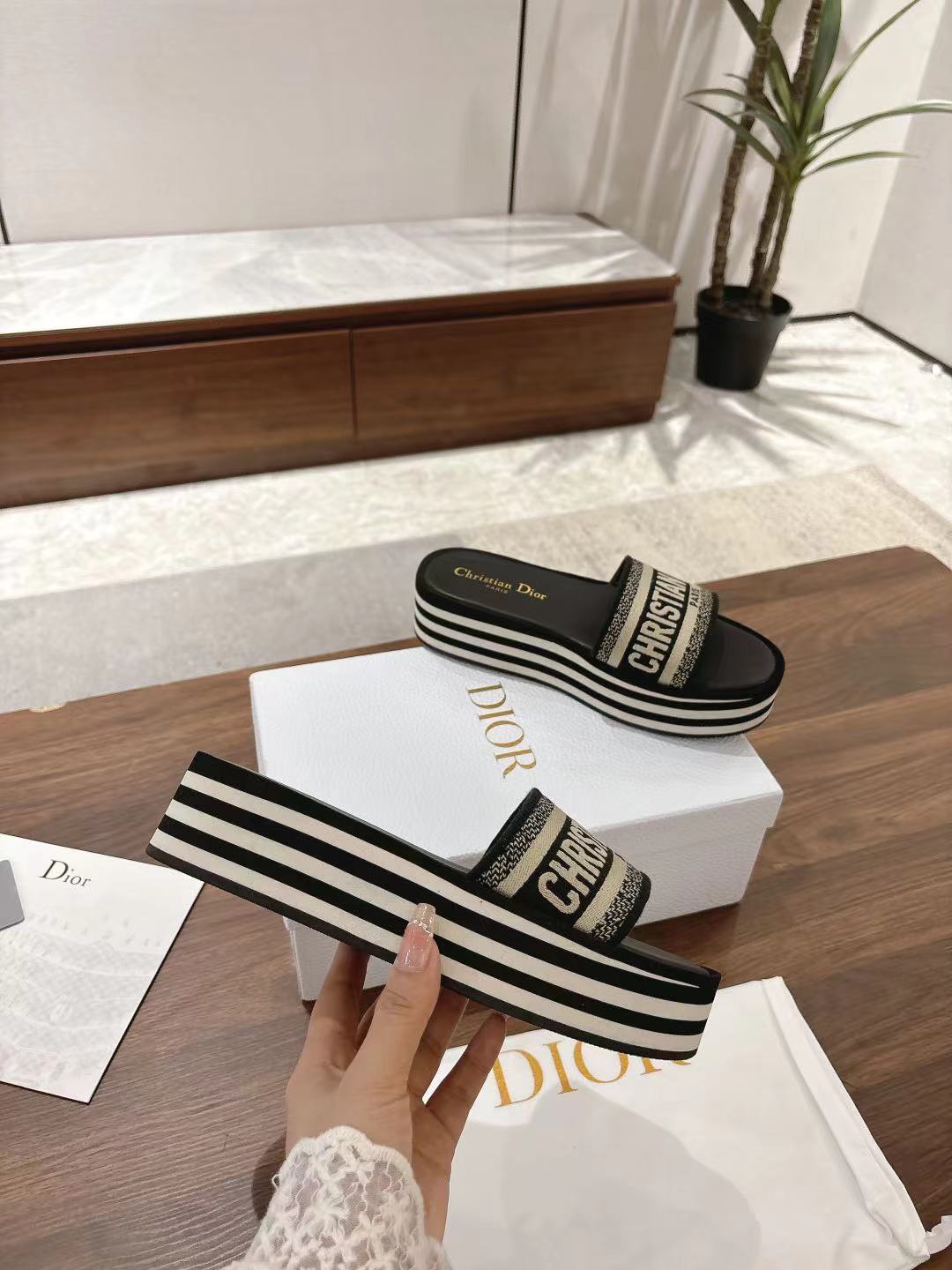 Dior Dway Striped Platform Slide Sandals, Stylish & Comfortable 3 a1742037965206 0505