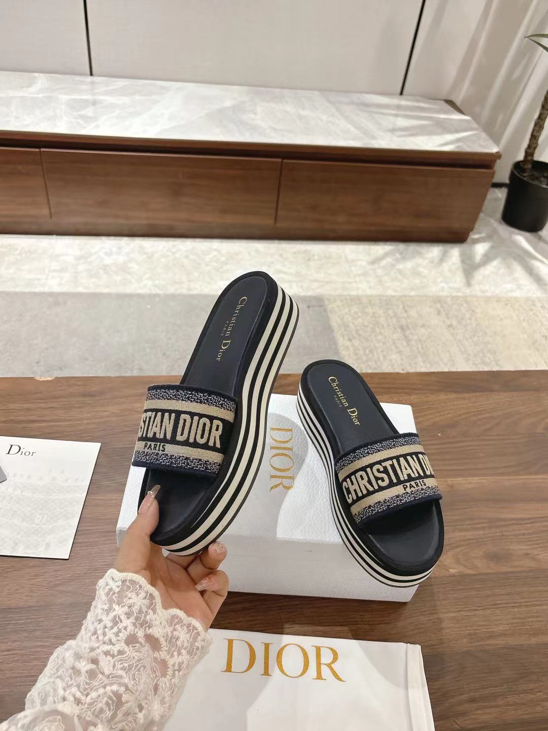 Dior Dway Striped Platform Embroidered Sandals Slides, Stylish and Comfortable 1 Dior Dway Striped Platform Embroidered Sandals Slides, Stylish and Comfortable