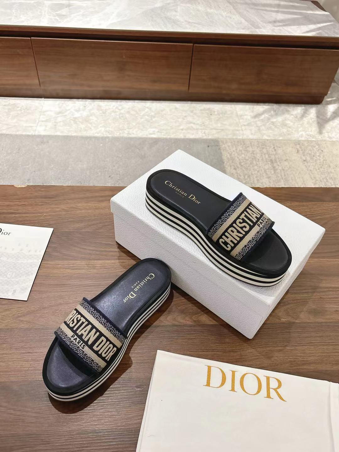 Dior Dway Striped Platform Embroidered Sandals Slides, Stylish and Comfortable 5 a1742038054613 4130