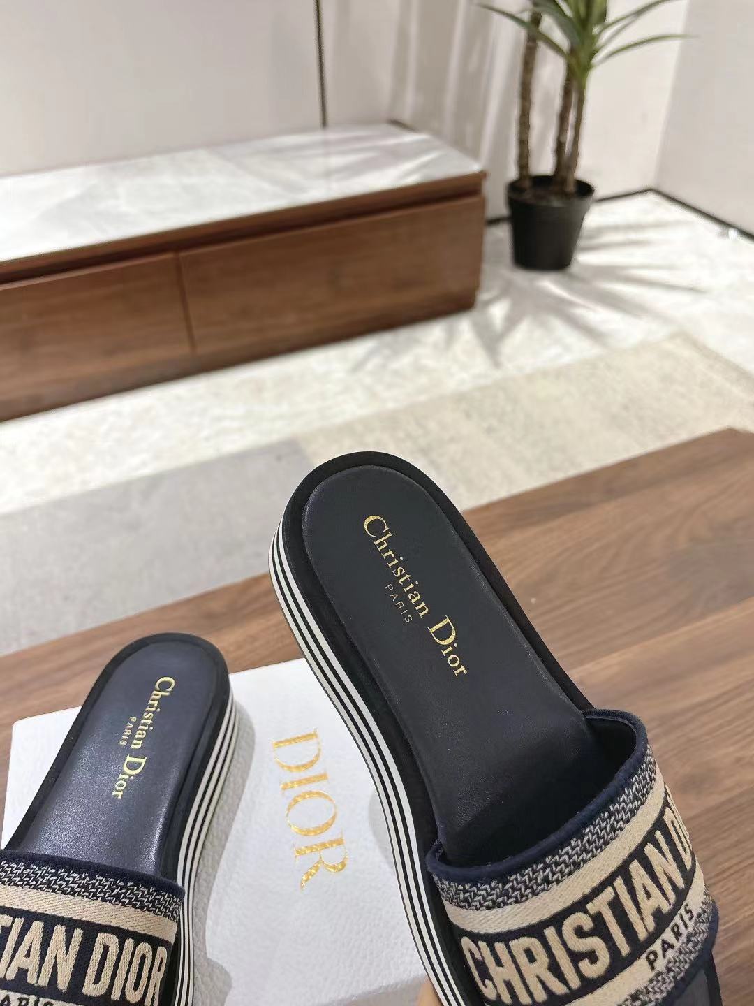 Dior Dway Striped Platform Embroidered Sandals Slides, Stylish and Comfortable 9 a1742038054622 0187