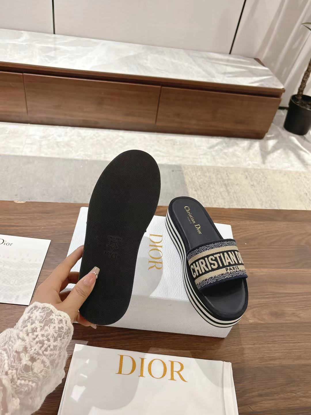 Dior Dway Striped Platform Embroidered Sandals Slides, Stylish and Comfortable 10 a1742038055839 4455