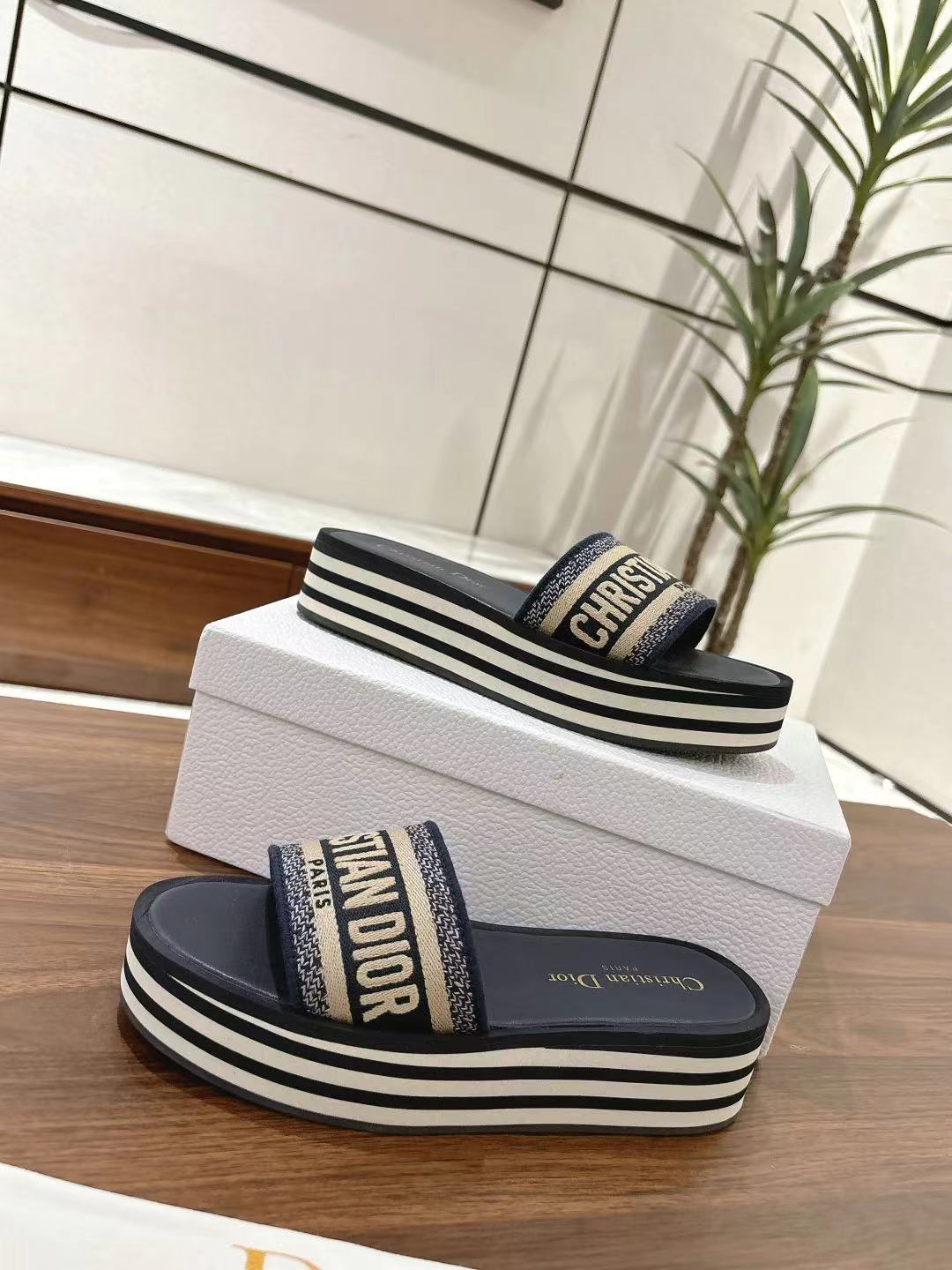 Dior Dway Striped Platform Embroidered Sandals Slides, Stylish and Comfortable 8 a1742038055842 0451