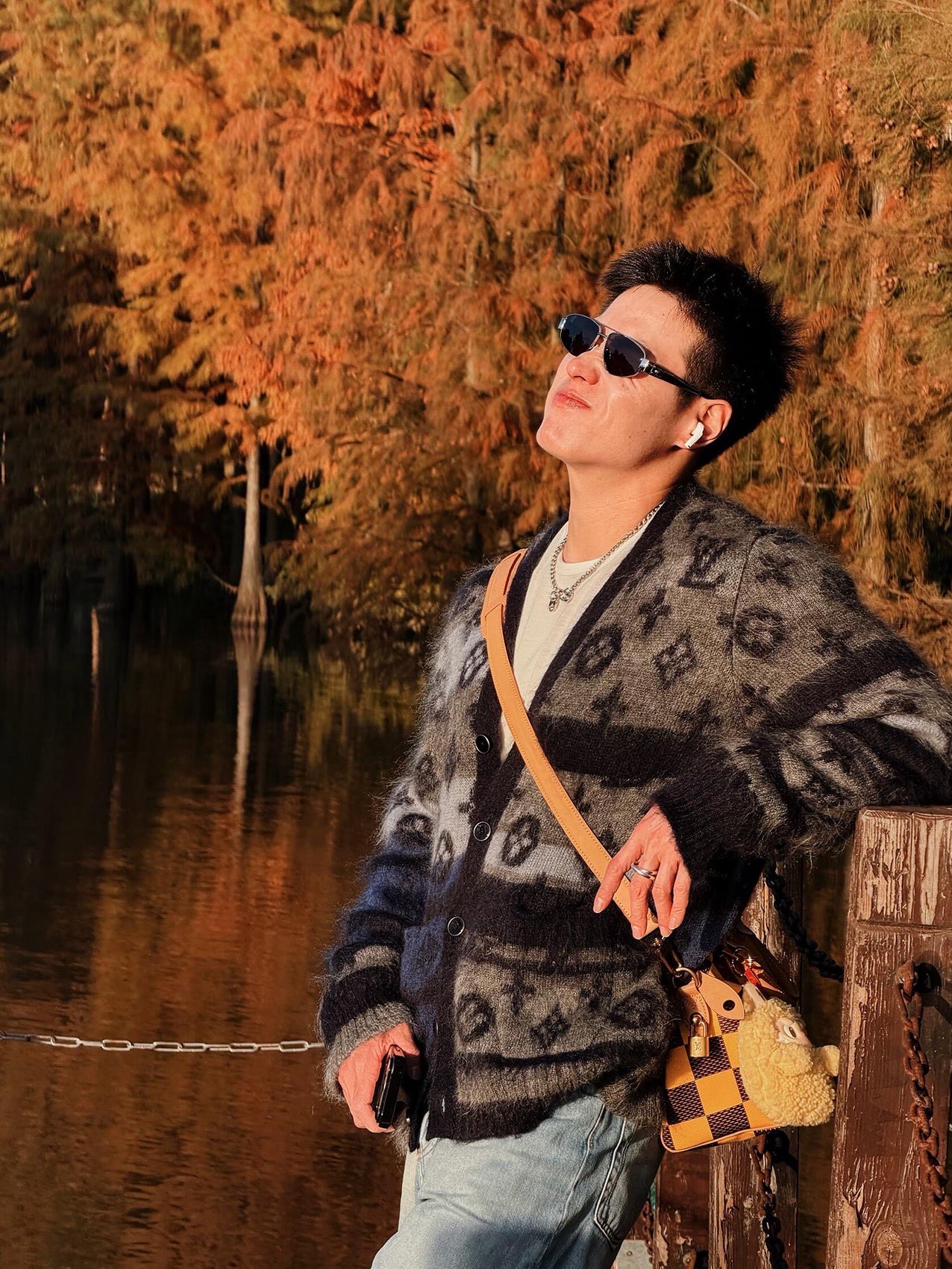 Pattern-Block Monogram Cardigan — product photograph