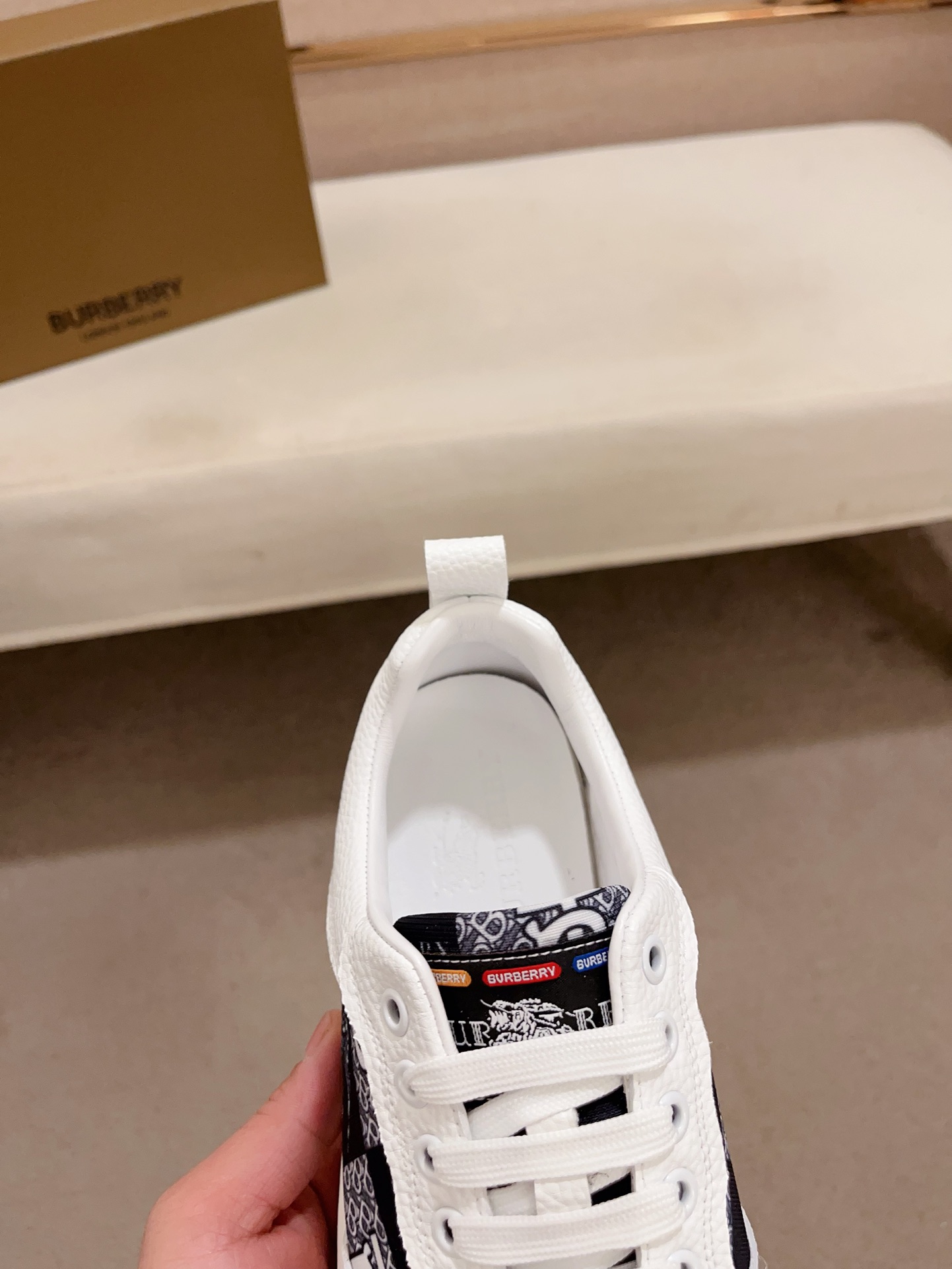 Burberry Men's White Leather Sneakers with Check Pattern - Italian Craft 7 i1721919875 8583 1