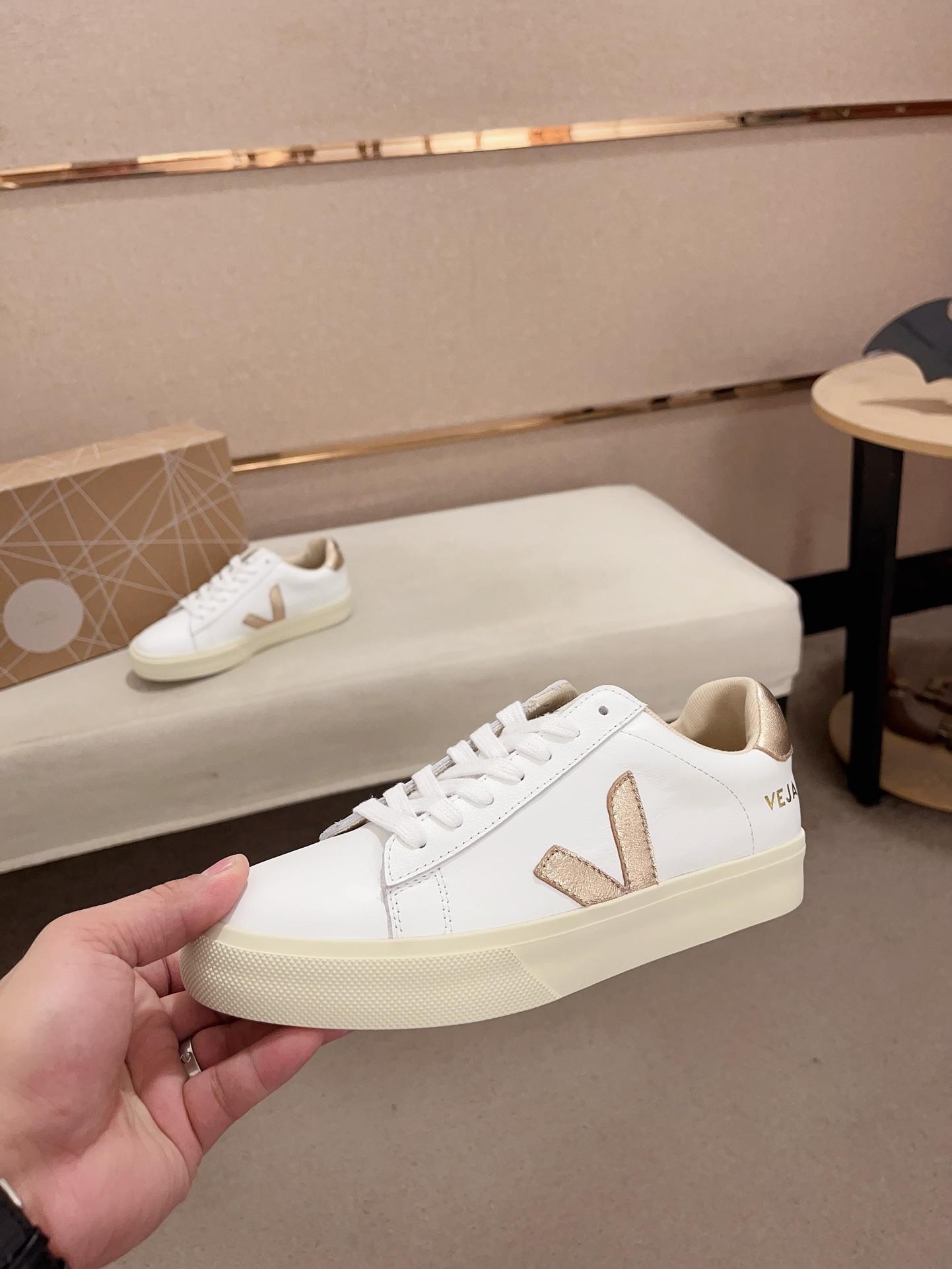 VEJA Unisex Leather Sneakers Casual Lace-Up Sneakers in White and Gold 4 i1730172608 2418 5