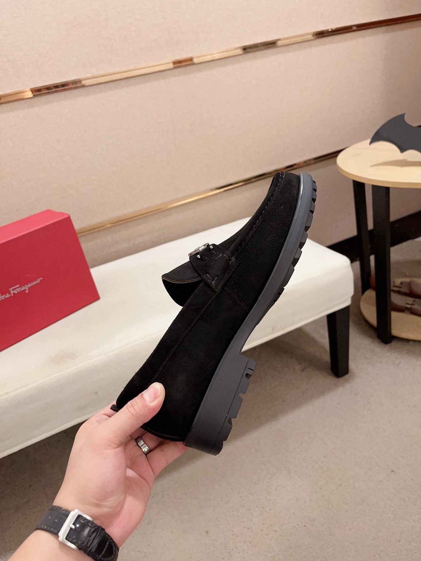 Ferragamo Men's Black Suede Loafers with Metal Ornament, Sizes 38-44 6 i1730777204 13 6