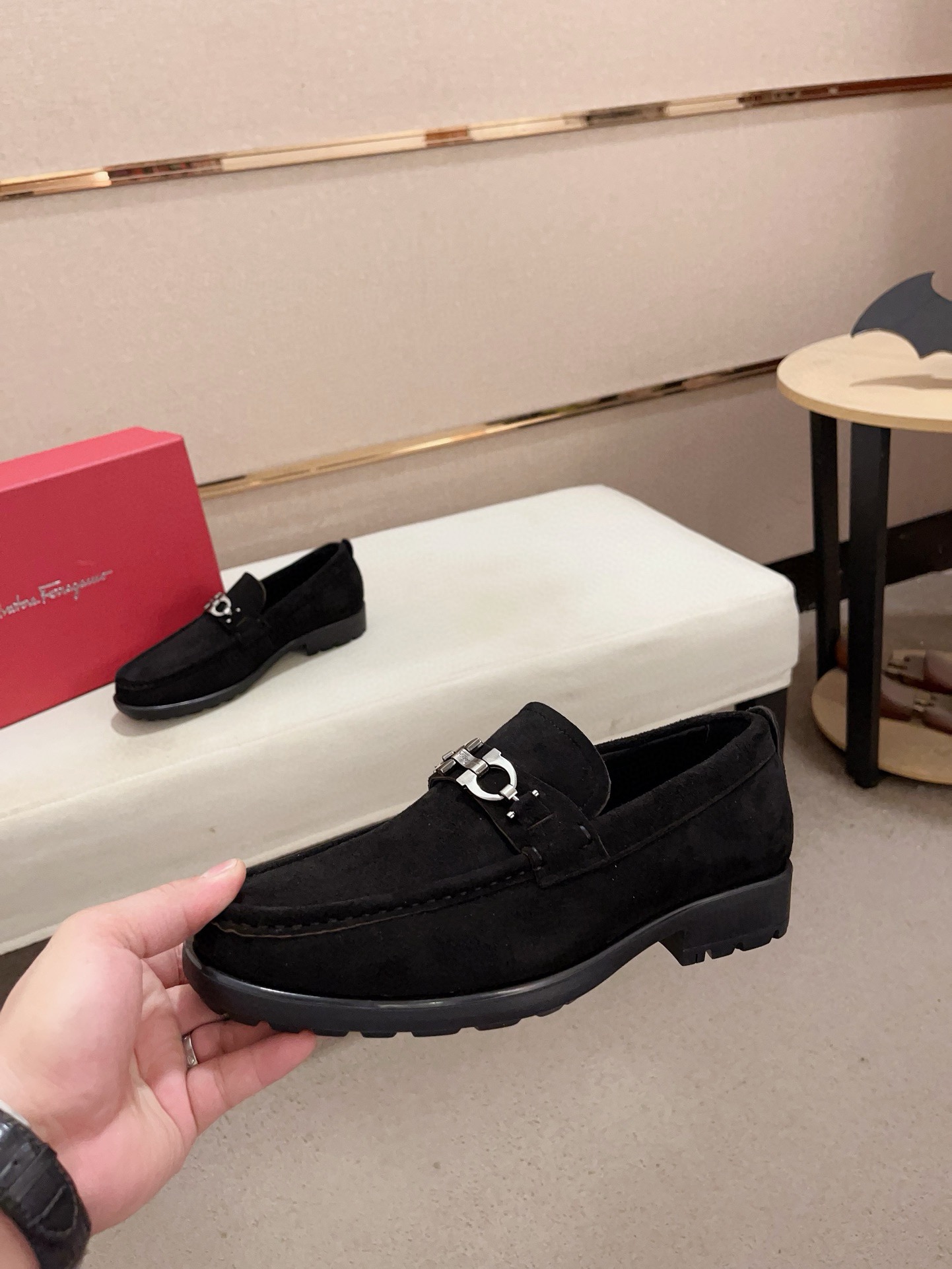 Ferragamo Men's Black Suede Loafers with Metal Ornament, Sizes 38-44 4 i1730777204 3755 5