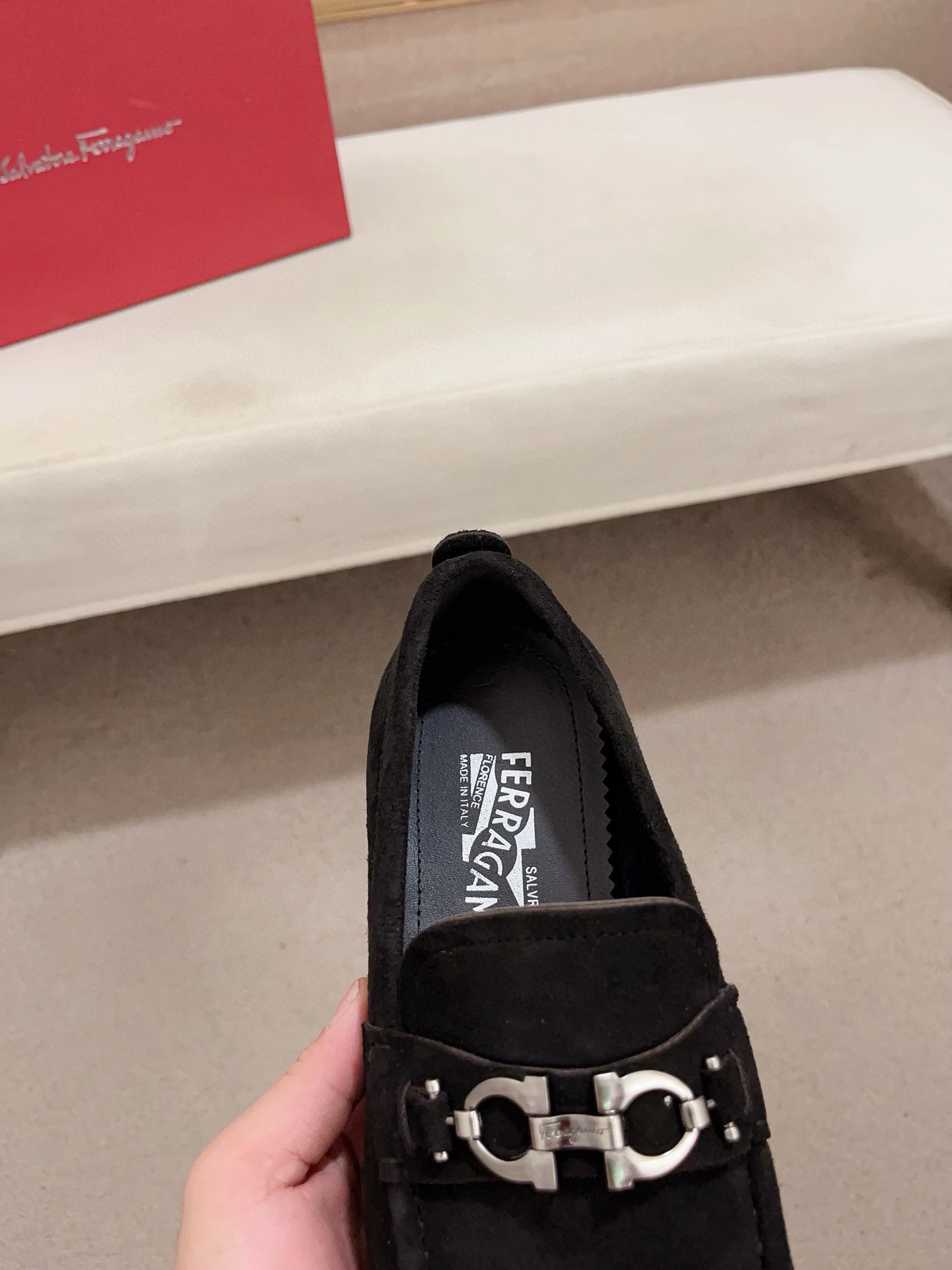 Ferragamo Men's Black Suede Loafers with Metal Ornament, Sizes 38-44 7 i1730777204 5372 2