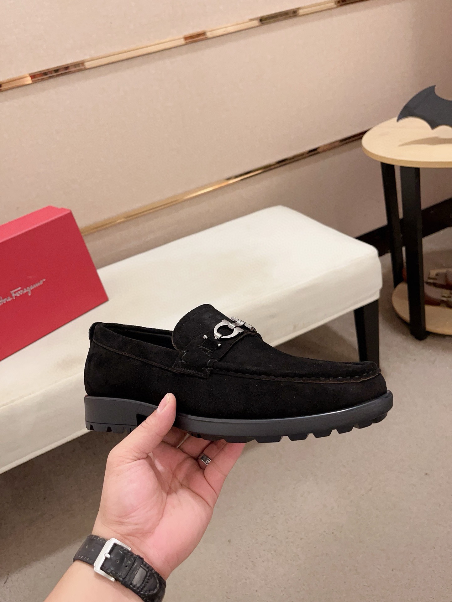 Ferragamo Men's Black Suede Loafers with Metal Ornament, Sizes 38-44 5 i1730777204 812 4