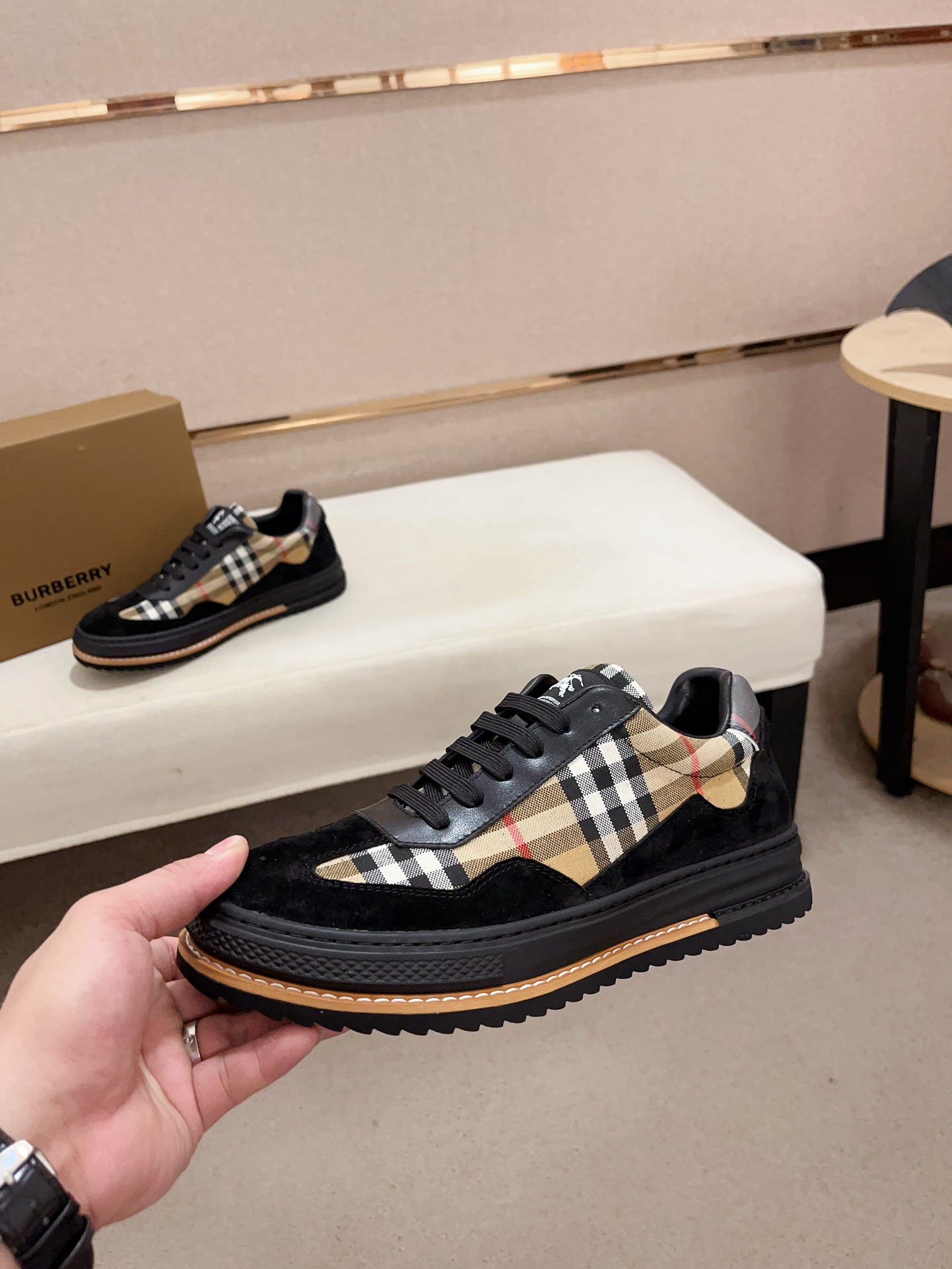 Burberry Men's Italian Leather & Suede Check Sneakers, Size 38-44 4 i1731898506 2971 4