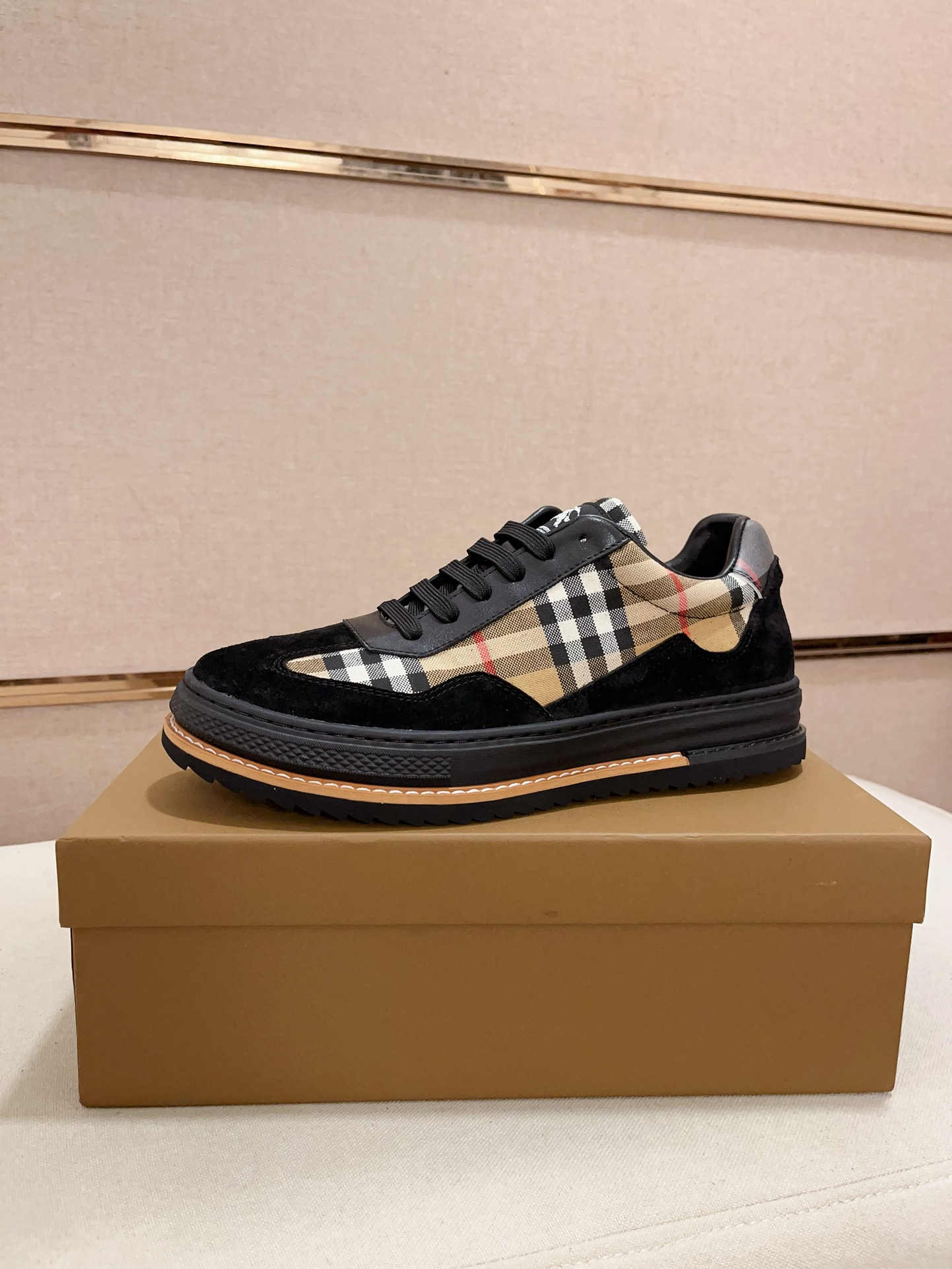 Burberry Men's Italian Leather & Suede Check Sneakers, Size 38-44 1 Burberry Men's Italian Leather & Suede Check Sneakers, Size 38-44