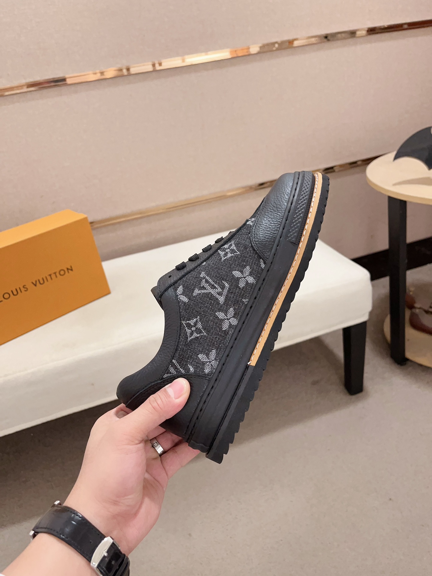 Louis Vuitton Men's Black Leather Monogram Sneakers Size 38-44 6 i1733833596 9003 9