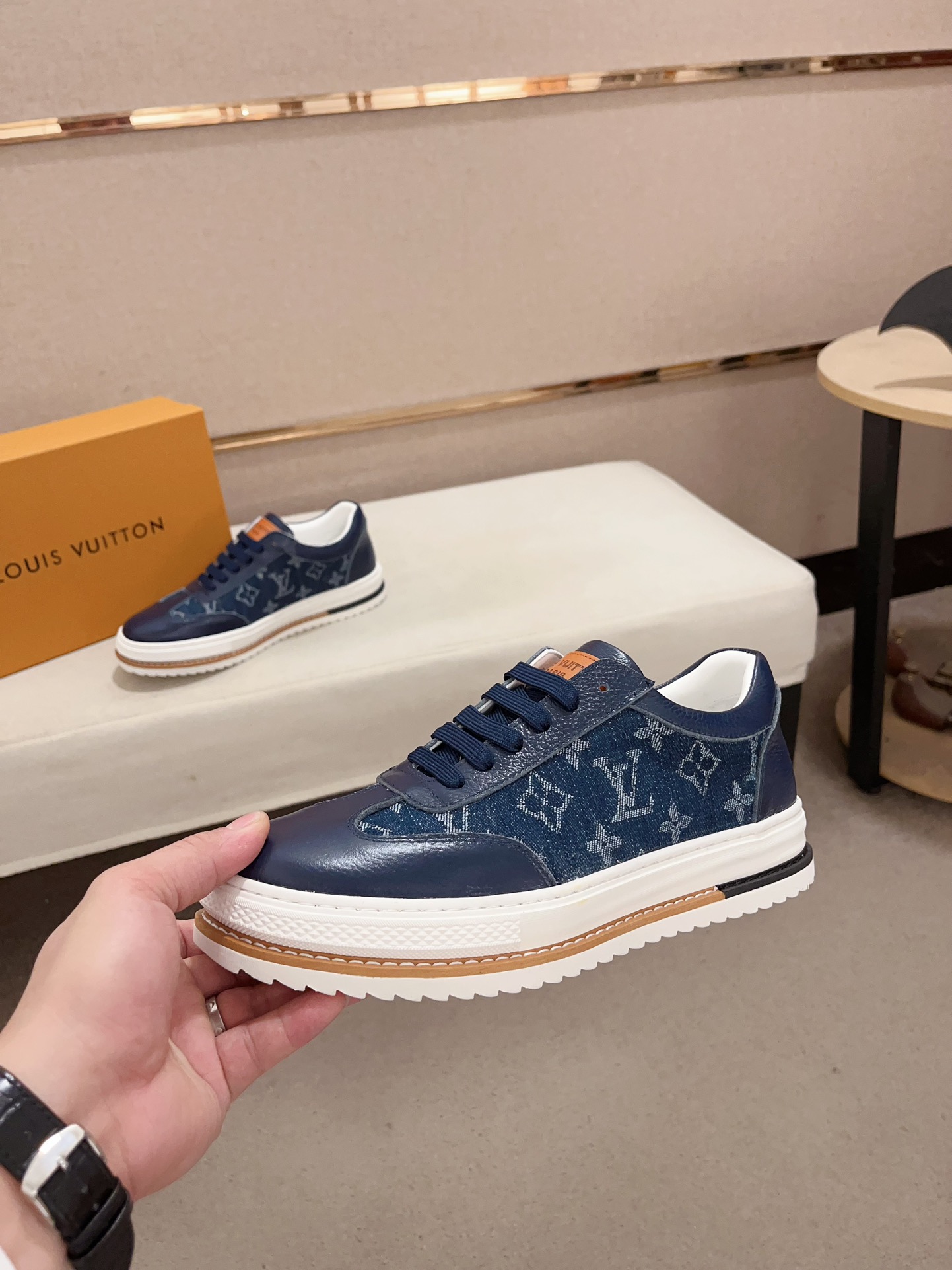 Louis Vuitton Men's Blue Leather Monogram Sneakers, Sizes 38-44 4 i1733833621 4552 6
